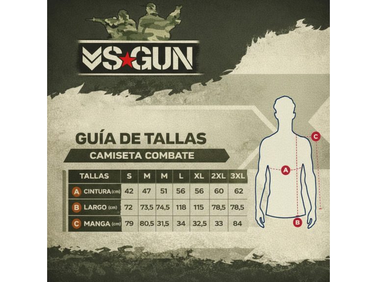 Guía de tallas camiseta combate Invader Gear