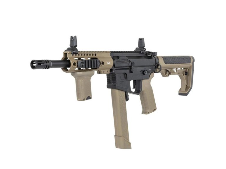 Réplica Specna Arms Prime Sa-PX01 Aster II Brushless Negra Tan vista lateral 2