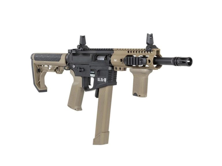 Réplica Specna Arms Prime Sa-PX01 Aster II Brushless Negra Tan vista lateral 3