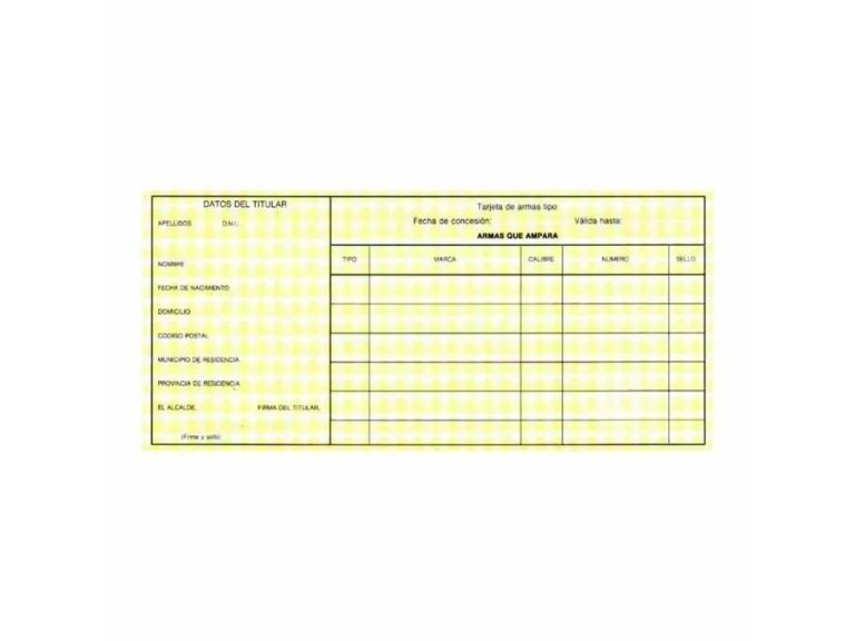 Tarjeta de registro de armas amarilla 4ª categoría - 1 unidad