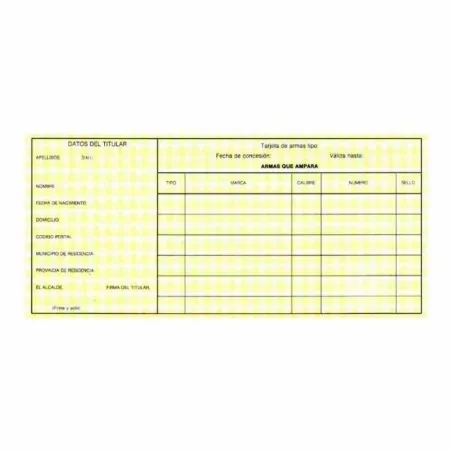 Tarjeta de registro de armas amarilla 4ª categoría - 1 unidad