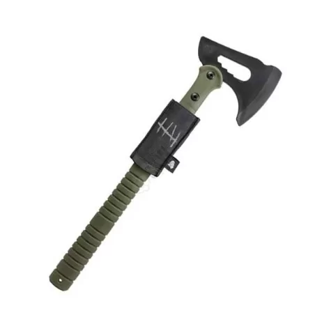 Hacha Pugna Dummy Verde OD de Secutor, ideal para entrenamiento y airsoft, con empuñadura resistente y funda MOLLE.