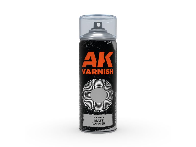 Bote de barniz mate AK visto de frente