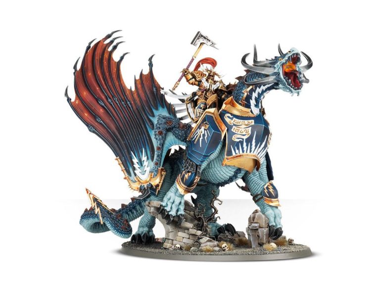 Lord Celestant en Stardrake montado en pose de combate