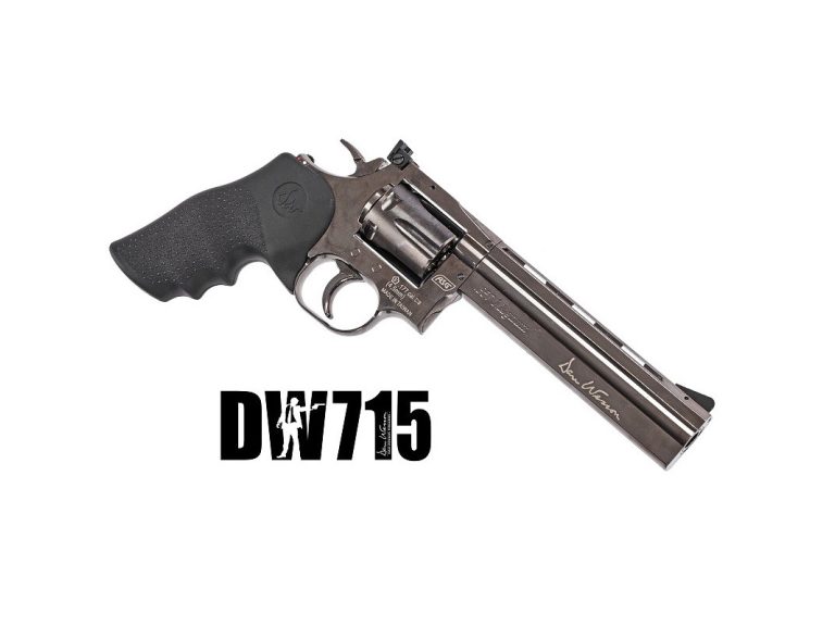 Vista diagonal Revólver ASG Dan Wesson 715 - 6" Steel Grey Co2 Plomo