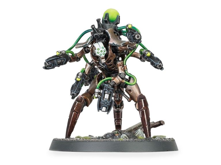 Miniatura Destructor Maldicida Necron disparando en peana