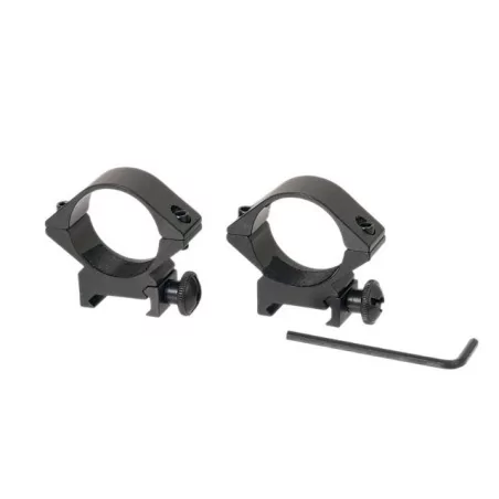 Anillas bajas de 30mm de metal negro, ideales para acoplar visores o linternas.