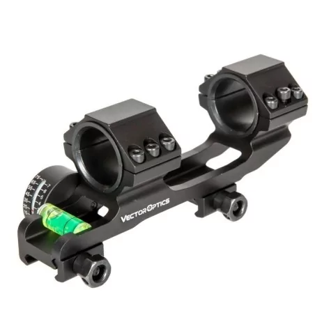 Montura doble Vector Optics con nivel, ideal para visores y precisión en disparos.