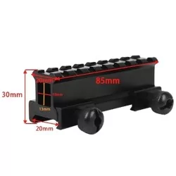 Montura elevada RISER 85mm en metal negro, mejora la posición de las miras para un disparo más cómodo.