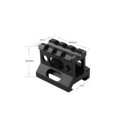 Montura metálica elevada para red dot T1, con anclaje sin herramientas, compatible con rail picatinny de 20 mm.