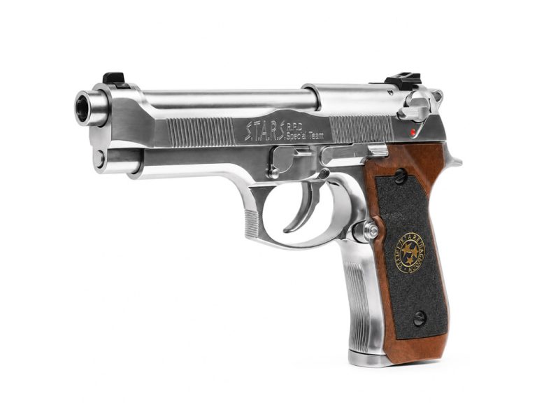 Pistola WE M92 SPS full metal plata en angulo