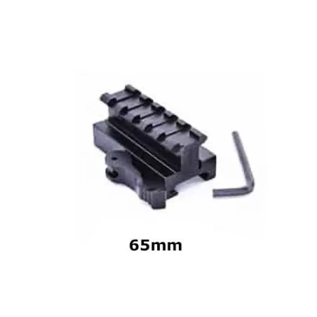 Rail elevador 65 mm QD, mejora el encare de la máscara, fabricado en metal negro.