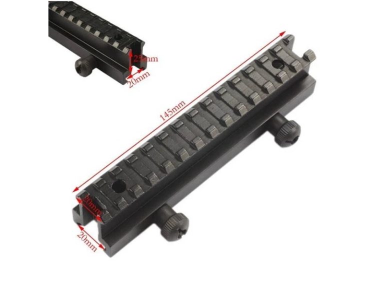 Rail elevador metálico 140 mm, eleva las miras para un disparo más cómodo, fabricado en metal negro.