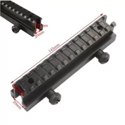 Rail elevador metálico 140 mm, eleva las miras para un disparo más cómodo, fabricado en metal negro.