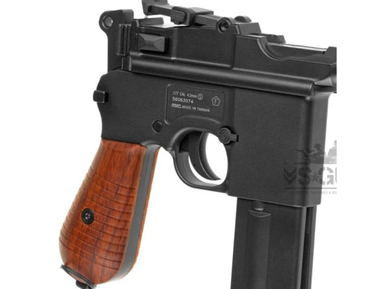 detalles y gatillo de Pistola C96 Mauser 4.5mm Umarex CO2