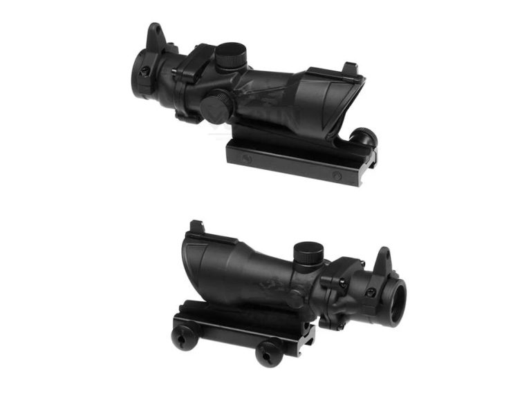 Mira ACOG 4x32 Aim-O, alta calidad, zoom 4x para precisión en largas distancias, fabricada en metal negro.