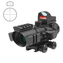 Mira JS Tactical 4x32 con mini red dot, ideal para distancias largas y cortas