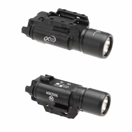 Linterna táctica WADSN X300 negra para pistola, potente y resistente.