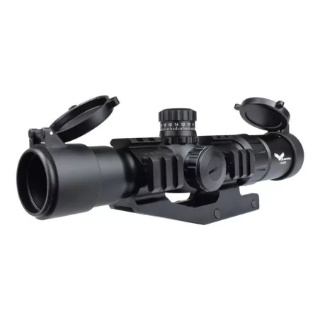 Mira visor 1.5x-4x JS Tactical negra con retícula iluminada y rieles