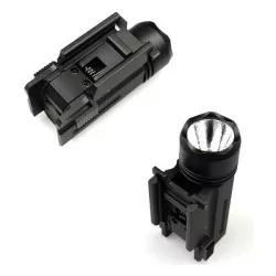 Linterna táctica para pistola, compacta, potente y resistente.