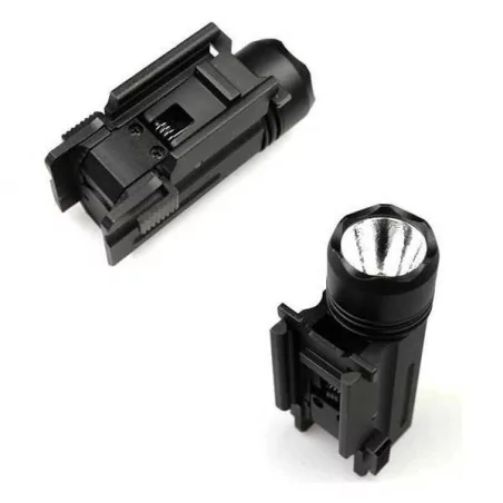 Linterna táctica para pistola, compacta, potente y resistente.