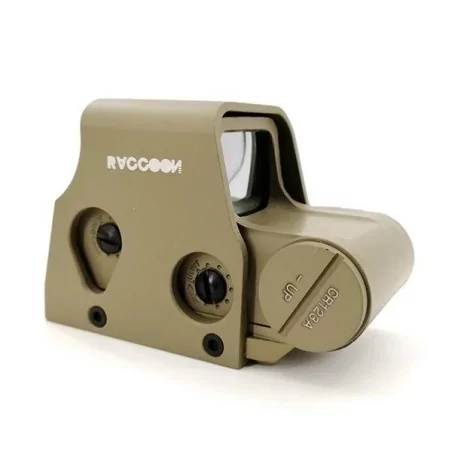 Mira holográfica Eotech 553 tan de Raccoon, ideal para airsoft.