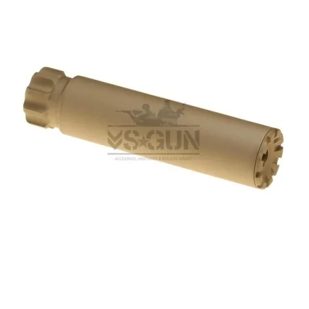 Silenciador FMA Specter 152x35 mm tan, táctico y resistente.
