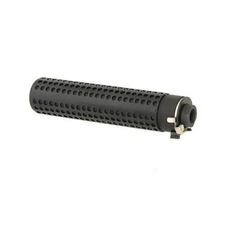 Silenciador 175 mm QD negro con bocacha, montaje rápido y seguro.
