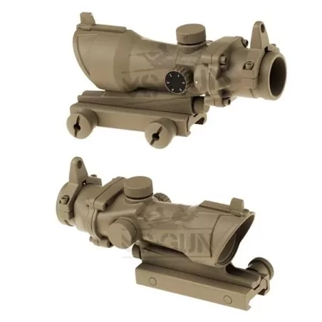 Red Dot ACOG 1x32 Tan AIM-O, punto rojo/verde, acabados premium, alta precisión.