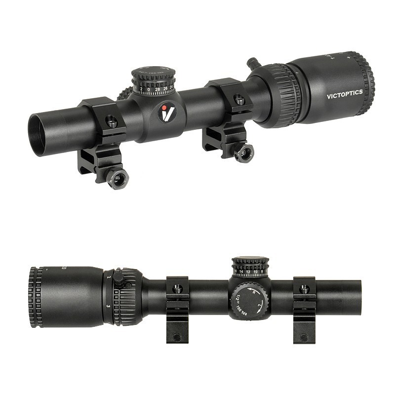 Visor Zod 1-4X20 Victoptics, aluminio 6061-T6, retícula VMD-2, lente antirreflectante, montura RIS 22mm.