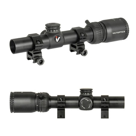 Visor Zod 1-4X20 Victoptics, aluminio 6061-T6, retícula VMD-2, lente antirreflectante, montura RIS 22mm.