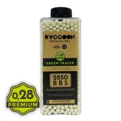 IMAGEN FRONTAL BOTE DE BOLAS RACCOON PREMIUM 0.28 TRAZADORAS VERDES