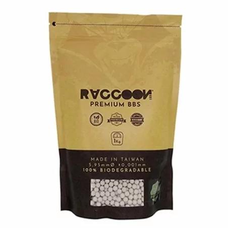 BOLAS RACCOON BIO PREMIUM 0,20 GRAMOS BLANCAS ALTA CALIDAD VISIÓN FRONTAL