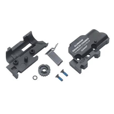 Cámara hop-up Guarder negra para Glock 17-18-23-24, mejora precisión y rendimiento.