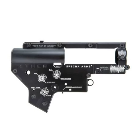Carcasa Gearbox V2 Aether reforzada Specna Arms Prime, mejora durabilidad y rendimiento.