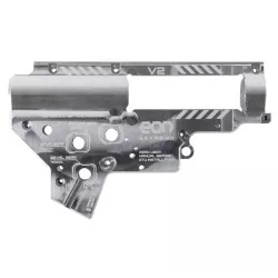 Carcasa Gearbox V2 Gate EON plata reforzada 8mm, optimiza durabilidad y rendimiento.