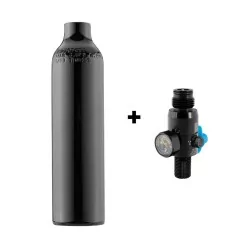 Botella HPA aluminio 0.2L 3000 PSI compacta y resistente.