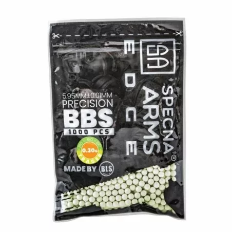 BOLAS 0.30G BIODEGRADABLES TRAZADORAS VERDES MARCA SPECNA ARMS 1000 BOLAS