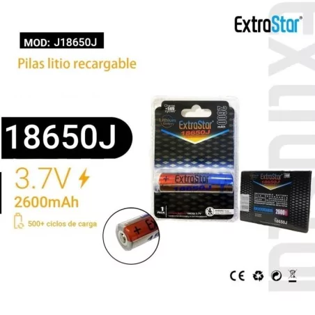 PILA 18650 LITIO RECARGABLE 2600MAH 3.7V MARCA EXTRASTAR