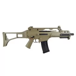 Réplica G36c Dboys AEG color Tan con culata plegable y cargador de 400 bbs