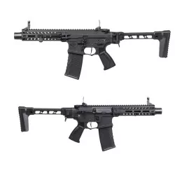 Réplica FAR 556 ETU G&G Negra plegable, ideal para airsoft compacto.