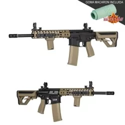 Réplica airsoft SPECNA ARMS SA-E09 Heavy Ops tan y negra mejorada.
