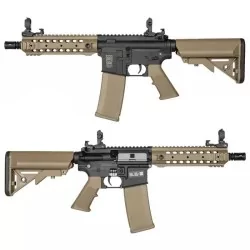 Réplica Specna Arms SA-F01 FLEX tan/negra, versátil y precisa para airsoft.