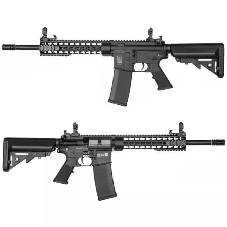 Réplica Specna Arms SA-F02 FLEX negra, precisa y de alto rendimiento para airsoft.