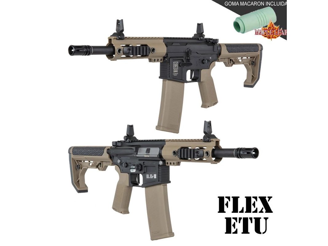 REPLICA SPECNA ARMS SA-F04 FLEX™ ETU™ LIGHT OPS GATILLO ELECTRÓNICO NEGRA/TAN + GOMA MAPLE LEAF