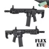 Replica Specna Arms SA-F05 FLEX™ ETU™ negra, gatillo electrónico y goma Maple Leaf para airsoft.