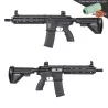 Replica Specna Arms SA-F06 FLEX ETU negra, gatillo electrónico y goma Maple Leaf para airsoft.