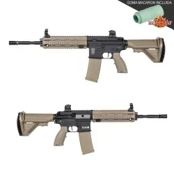 Replica Specna Arms SA-F07 TAN FLEX ETU, gatillo electrónico y goma Maple Leaf para airsoft.