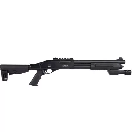 Escopeta Velites Ferrum S-VI Black Secutor táctica con linterna estroboscópica.