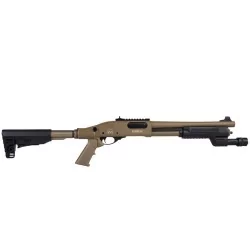 Escopeta Velites Ferrum S-VI Tan Secutor táctica con linterna estroboscópica.